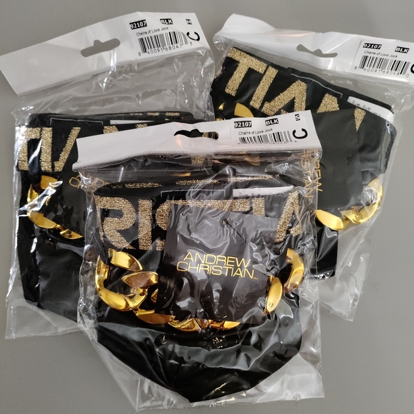 Andrew Christian jock Small Chains of Love latex look black gold SML NWT - Picture 7 of 9